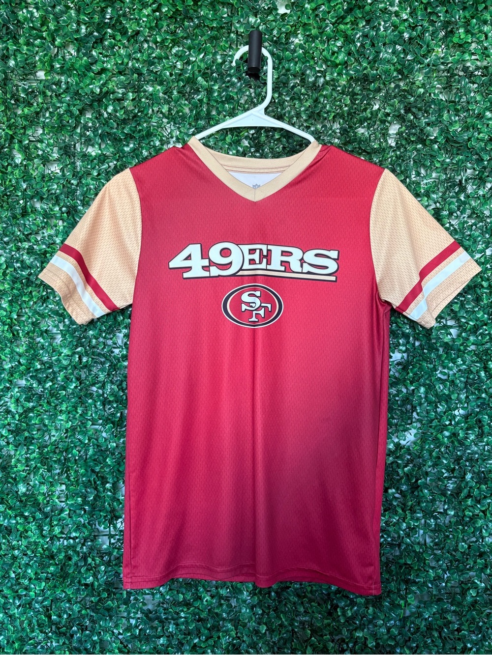 NFL Team Apparel SF 49ers Youth spandex Jersey red and gold size L 12/14